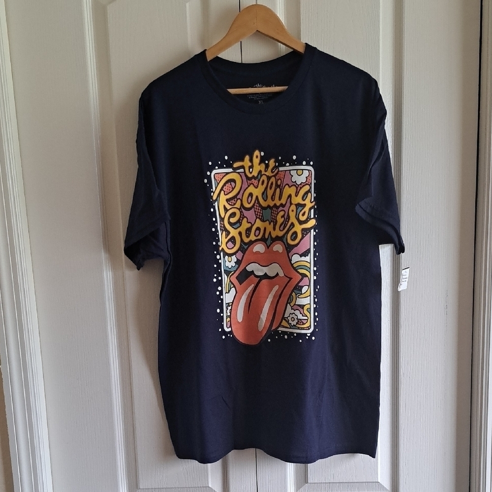 Rolling Stones Navy Blue Short Sleeve Tee Iconic Design
